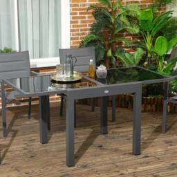 Rackhams Extending Garden Table, Outdoor Dining Table with Aluminium Frame and Tempered Glass Tabletop, 80/160 x 80 x 75 cm, Black - thumbnail 2