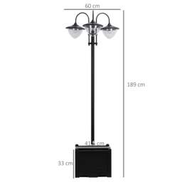 Rackhams 189cm 3-head Solar Lamp Post, Street Light with Planter, Automatic-on, 6 Hour Max Outdoor Ready LED Lighting, Black - thumbnail 3