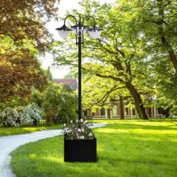 Rackhams 189cm 3-head Solar Lamp Post, Street Light with Planter, Automatic-on, 6 Hour Max Outdoor Ready LED Lighting, Black - thumbnail 2