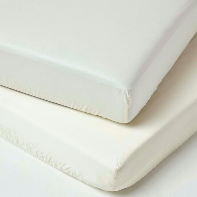 Rackhams Organic Cotton Fitted Cot Sheets 400 Thread Count, 2 Pack - Cream - image 1