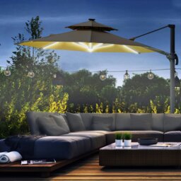 Rackhams 3m Cantilever Parasol Solar Lights Power Bank Base 360° Spin Beige - Dark Grey - 330cm x 330cm x 280cm - thumbnail 2