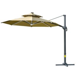 Rackhams 3m Cantilever Parasol Solar Lights Power Bank Base 360° Spin Beige - Dark Grey - 330cm x 330cm x 280cm - thumbnail 3