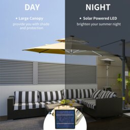 Rackhams 3m Cantilever Parasol Solar Lights Power Bank Base 360° Spin Beige - Dark Grey - 330cm x 330cm x 280cm - thumbnail 4