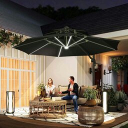Rackhams 3m Cantilever Parasol Solar Lights Power Bank Base 360° Spin Beige - Dark Grey - 330cm x 330cm x 280cm - thumbnail 1