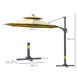 Rackhams 3m Cantilever Parasol Solar Lights Power Bank Base 360° Spin Beige - Dark Grey - 330cm x 330cm x 280cm - thumbnail 6