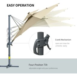 Rackhams 3m Cantilever Parasol Solar Lights Power Bank Base 360° Spin Beige - Dark Grey - 330cm x 330cm x 280cm - thumbnail 5