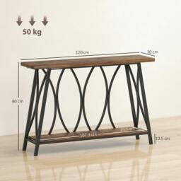 Rackhams Console Table, Industrial Narrow Sofa Table with 2 Tiers, Metal Frame - Console Table - Rustic brown wood - 1 - thumbnail 4