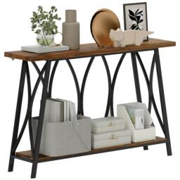Rackhams Console Table, Industrial Narrow Sofa Table with 2 Tiers, Metal Frame - Console Table - Rustic brown wood - 1 - thumbnail 3
