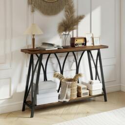 Rackhams Console Table, Industrial Narrow Sofa Table with 2 Tiers, Metal Frame - Console Table - Rustic brown wood - 1 - thumbnail 2