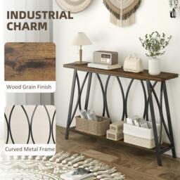 Rackhams Console Table, Industrial Narrow Sofa Table with 2 Tiers, Metal Frame - Console Table - Rustic brown wood - 1 - thumbnail 6