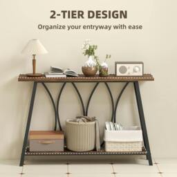 Rackhams Console Table, Industrial Narrow Sofa Table with 2 Tiers, Metal Frame - Console Table - Rustic brown wood - 1 - thumbnail 5