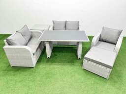 Rackhams Rattan Sofa Outdoor Furniture with Dining Table,Side Table,Love Sofa,Big Stool Patio Furniture Light Grey 6 Seater - thumbnail 1