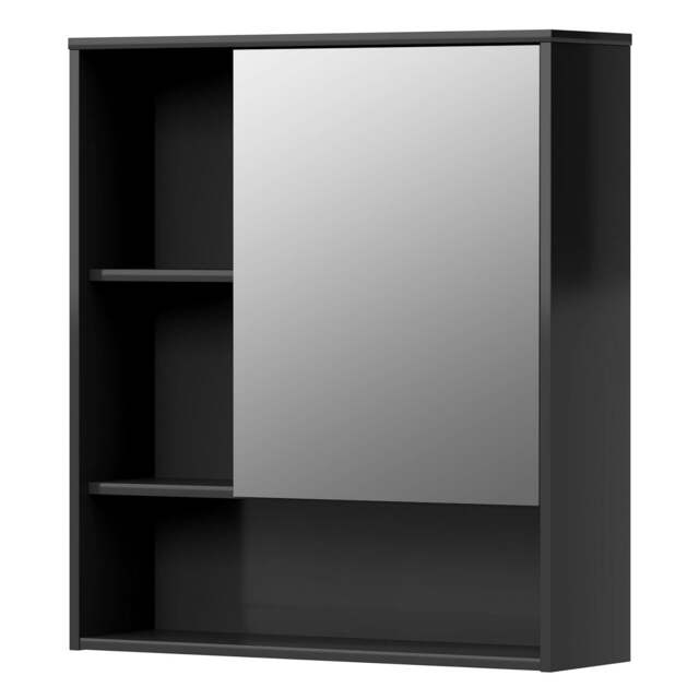 Rackhams Bathroom Mirror Cabinet Wall Mounted Storage Cupboard with Open Shelf - Black - image 1