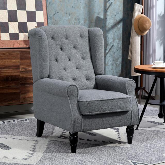Rackhams Accent Armchair Home Furniture Retro Tufted Club Fabric Charcoal Grey - Grey - image 1