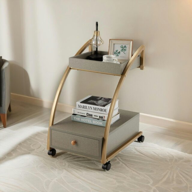 Rackhams Rolling Bedside Nightstand Table With Drawer Gold - image 1