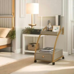 Rackhams Rolling Bedside Nightstand Table With Drawer Gold - thumbnail 6