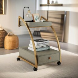 Rackhams Rolling Bedside Nightstand Table With Drawer Gold - thumbnail 4