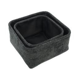 Rackhams Metro Square Fabric Storage Baskets for Home Organisation, Set of 2, Black - thumbnail 2