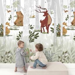 Rackhams Animal Kingdom Nursery Woodland Scene 3 panel repeatable Mural 1.59 x 2.8m, White - thumbnail 1