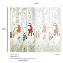 Rackhams Animal Kingdom Nursery Woodland Scene 3 panel repeatable Mural 1.59 x 2.8m, White - thumbnail 2