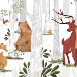 Rackhams Animal Kingdom Nursery Woodland Scene 3 panel repeatable Mural 1.59 x 2.8m, White - thumbnail 3