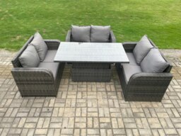 Rackhams Rattan Garden Outdoor Furniture 3 PC Love Sofa Set Patio Adjustable Rising lifting Dining Table Dark Grey Mixed - thumbnail 2