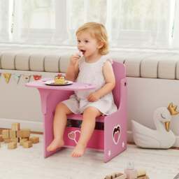 Rackhams Kids Table and Chair Set, Toddler Desk Chair with Storage Bins - White - thumbnail 2