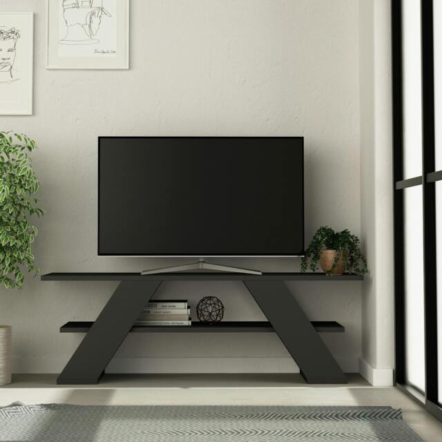 "Rackhams Farfalla Modern TV Unit Multimedia Centre TVs Up to 48"" 120cm - Anthracite Grey" - image 1