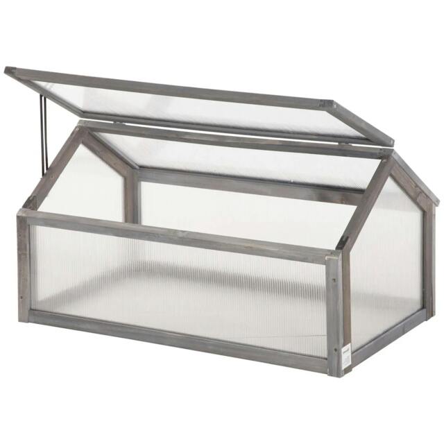 Rackhams Wooden Cold Frame Garden Polycarbonate Greenhouse with Openable Top Cover, Grow House for Flowers, Vegetables, Plants, 90 x 52 x 50cm, Grey - image 1