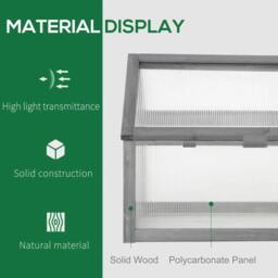 Rackhams Wooden Cold Frame Garden Polycarbonate Greenhouse with Openable Top Cover, Grow House for Flowers, Vegetables, Plants, 90 x 52 x 50cm, Grey - thumbnail 4