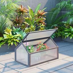 Rackhams Wooden Cold Frame Garden Polycarbonate Greenhouse with Openable Top Cover, Grow House for Flowers, Vegetables, Plants, 90 x 52 x 50cm, Grey - thumbnail 2