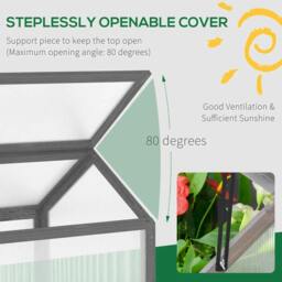 Rackhams Wooden Cold Frame Garden Polycarbonate Greenhouse with Openable Top Cover, Grow House for Flowers, Vegetables, Plants, 90 x 52 x 50cm, Grey - thumbnail 5