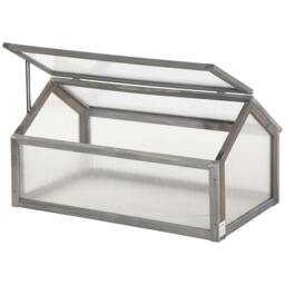 Rackhams Wooden Cold Frame Garden Polycarbonate Greenhouse with Openable Top Cover, Grow House for Flowers, Vegetables, Plants, 90 x 52 x 50cm, Grey - thumbnail 1