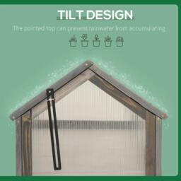 Rackhams Wooden Cold Frame Garden Polycarbonate Greenhouse with Openable Top Cover, Grow House for Flowers, Vegetables, Plants, 90 x 52 x 50cm, Grey - thumbnail 6