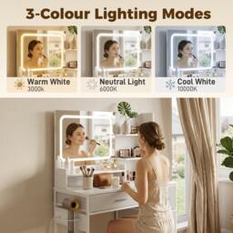 Rackhams Vanity Dressing Table with 3-Colour LED Mirror and Power Outlet - 88 - thumbnail 4