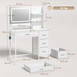 Rackhams Vanity Dressing Table with 3-Colour LED Mirror and Power Outlet - 88 - thumbnail 3