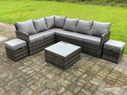 Rackhams High Back Dark Mixed Grey Rattan Corner Sofa Set Outdoor Furniture Square Coffee Table 2 Small Footstools 8 Seater - thumbnail 2