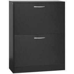 Rackhams 2 Drawer Shoe Cabinet, Narrow Shoe Storage Cabinet with Flip Doors and Adjustable Shelves, Slim Shoe Cupboard for 12 Pairs of Shoes, Black - thumbnail 1