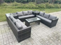 Rackhams Outdoor Rattan Garden Furniture Lounge Sofa Set With Oblong Rectagular Coffee Table And 2 Side Table - thumbnail 2