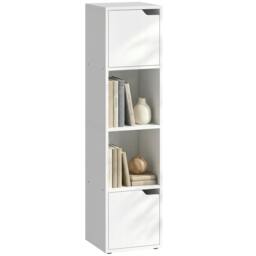 Rackhams Bookcase with 2 Cabinets and Doors, 4-Tier Bookshelf, White - 30 x 29 x 119 cm - White - 30 - thumbnail 2
