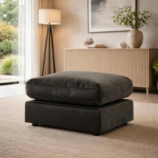 Rackhams Gavelle Living Room Furniture Range - Footstool - Plush Black - image 1