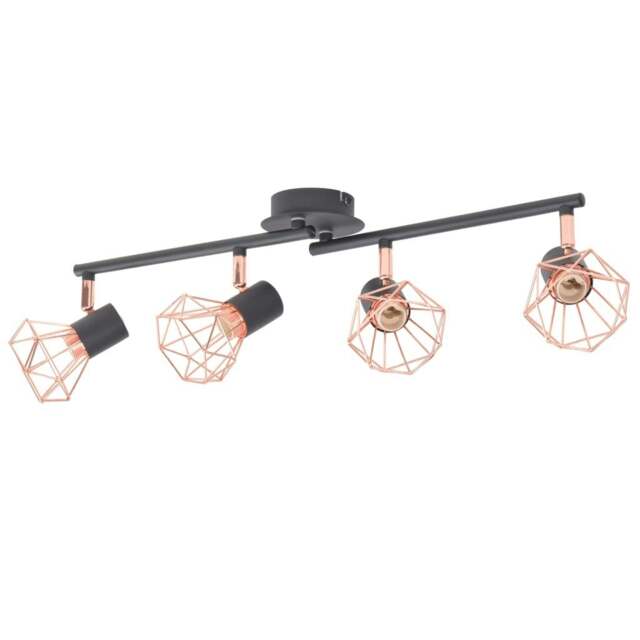 Rackhams Ceiling Lamp with 4 Spotlights E14 Black and Copper