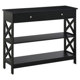 Rackhams Console Table Side Desk Shelves Drawers Open Top X Support Hallway Black - White - thumbnail 2