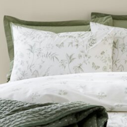 Rackhams Thea Floral 200 Thread Count Cotton Reversible Duvet Cover Set Green - King - Green - thumbnail 2