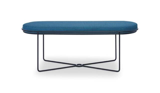 Rackhams Finn Ottoman Stools - Matt Black - Blue Seat Upholstery - image 1