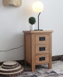 Rackhams Bedside Cabinet, Modern Bedside Table Nightstand with Metal Handles, 3 Drawer Chest of Drawers - Oak - Oak - thumbnail 2