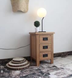 Rackhams Bedside Cabinet, Modern Bedside Table Nightstand with Metal Handles, 3 Drawer Chest of Drawers - Oak - Oak - thumbnail 3