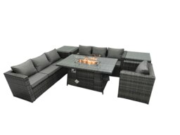 Rackhams Rattan Garden Furniture Fire Pit Dining Set 7 Seater Lounge Sofa Table Set with 2 side table - thumbnail 2