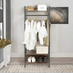 Rackhams Industrial Heavy Duty Metal Open Wardrobe With Shelves Rustic Brown - thumbnail 6