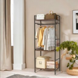 Rackhams Industrial Heavy Duty Metal Open Wardrobe With Shelves Rustic Brown